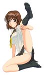  a1 blush brown_eyes brown_hair feet herikawa_koishi highres leg_lift onegai_teacher panties pleated_skirt school_uniform short_hair skirt socks solo spread_legs underwear white_panties 