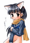  animal_ears artist_request bottomless cat_ears long_hair long_sleeves lowres mako-hime real_life real_life_insert scarf school_uniform solo translated 