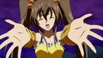  brown_hair closed_eyes corona hair_bobbles hair_ornament hands happy kannazuki_no_miko long_hair open_mouth outstretched_arms screencap smile solo twintails upper_body 
