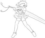  artist_request belt braid full_body greyscale huge_weapon long_hair minagi_mikoto monochrome my-hime one_eye_closed shoes simple_background skirt solo sword thighhighs twin_braids weapon white_background 