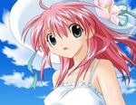  artist_request blush flower galaxy_angel hat hat_flower milfeulle_sakuraba pink_hair ribbon solo sun_hat 
