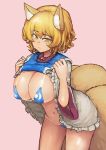  animal_humanoid big_breasts bikini blonde_hair blush breasts canid canid_humanoid canine canine_humanoid chanta clothed clothing female fox_humanoid hair humanoid inner_ear_fluff mammal multi_tail navel raised_dress ran_yakumo short_hair slit_pupils solo sweat sweatdrop swimsuit touhou undressing yellow_eyes 