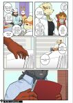 absurd_res anthro arcanine ball blush bottomwear brick brick_wall canid canine canis clothing collar comic dialogue english_text entei entei_(shinobiya) footwear generation_1_pokemon generation_2_pokemon generation_8_pokemon hi_res hoodie houndour kerchief legendary_pokemon magazine male mammal muscular muscular_male natsu_(shinobiya) nintendo pokemon pokemon_(species) scorbunny shinobiya shoes shorts smile sneakers soccer_ball text topwear wall_(structure) windy_(shinobiya) wolf 
