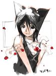  animal_ears bare_shoulders black_eyes black_hair cat_ears copyright_request kei_(keigarou) looking_at_viewer simple_background sketch solo 