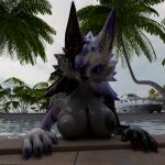 1:1 3d_(artwork) absurd_res anthro areola bedroom_eyes big_areola big_breasts big_nipples black_areola black_body black_fur black_nipples blender_(artwork) breasts butt canid canid_demon canine claws colored_nails demon detailed_background digital_media_(artwork) english_text eyelashes eyeliner eyeshadow female freckled_arms freckled_breasts freckled_butt freckled_chest freckled_face freckled_legs freckled_shoulders freckles fur heart_(marking) hellhound heterochromia hi_res highlights_(coloring) hound_helldan hybrid looking_at_viewer makeup mammal markings mythological_canine mythological_creature mythology nails narrowed_eyes natural_breasts nipples novabeast purple_claws purple_eyeliner purple_eyes purple_eyeshadow purple_highlights purple_makeup purple_markings red_body red_claws red_eyeliner red_eyes red_fur red_highlights red_nails seductive smile smug solo stella_(hound_helldan) swimming_pool text watermark white_areola white_body white_fur white_nipples widescreen