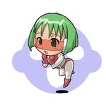  bangs chibi dokkoida eyebrows_visible_through_hair face floating gloves green_eyes green_hair haganemaru_kennosuke lowres open_mouth red_gloves short_hair solo tanpopo visor 