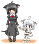  :3 ahoge animal_ears artist_request black_hair blue_eyes cat_ears cat_tail gloves height_difference multiple_girls orange_eyes os-tan osx panther paw_gloves paws simple_background tail tiger white_hair yellow_eyes 