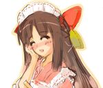  95-tan ^_^ blush brown_hair closed_eyes half_updo hand_on_own_cheek long_hair lowres maid maid_headdress momiji_mao os-tan simple_background sketch smile solo white_background 