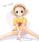  1girl artist_request blonde_hair blue_eyes cable_divider digital_media_player earbuds earphones hairband ipod looking_at_viewer mac_mini mascot os-tan solo 
