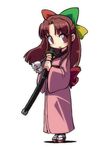  95-tan artist_request bow brown_eyes brown_hair full_body hair_bow half_updo holding holding_sword holding_weapon japanese_clothes katana long_hair long_sleeves looking_at_viewer os-tan solo standing sword weapon 