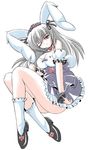  animal_ears black_footwear bunny_ears cosplay di_gi_charat full_body imai_kazunari marker_(medium) one_eye_closed red_eyes rozen_maiden shoes silver_hair simple_background socks solo suigintou traditional_media usada_hikaru usada_hikaru_(cosplay) white_background white_legwear 