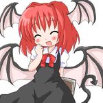  :d ^_^ bat_wings blush book chibi closed_eyes demon_tail demon_wings fang geetsu happy head_wings koakuma oekaki open_mouth red_hair simple_background smile solo tail touhou white_background wings 