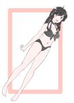  1girl absurdres barefoot bikini black_bikini black_choker black_hair breasts choker front-tie_bikini_top front-tie_top grey_eyes hair_between_eyes highres kantai_collection long_hair looking_at_viewer medium_breasts mitarai_(grad_div_rot) oyashio_(kancolle) smile solo standing swimsuit white_background 