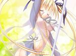  ass blonde_hair breasts closed_eyes eyebrows_visible_through_hair game_cg hair_ribbon kannagi_rei kururu_(princess_witches) long_hair long_sleeves medium_breasts nipples princess_witches ribbon see-through solo staff twintails very_long_hair 