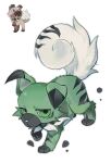  :< alternate_color alternate_shiny_pokemon animal_focus bairizuomeng black_fur closed_mouth dog full_body green_eyes green_fur highres looking_at_viewer no_humans official_art_inset pokemon pokemon_(creature) pokemon_focus reference_inset rockruff simple_background solo standing white_background white_fur 