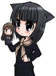  :o animal_ears artist_request black_eyes black_hair blush brown_hair cat_ears hand_on_hip hand_puppet kemonomimi_mode long_sleeves lowres maria-sama_ga_miteru nijou_noriko puppet simple_background toudou_shimako white_background 