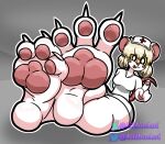 3_toes anthro barefoot blonde_hair blush breasts claws clothing feet female foot_fetish foot_focus fur hair headgear headwear heart_symbol hi_res kibaaoi lorna_(terrible_mouse) mammal mouse murid murine nails nurse nurse_clothing nurse_headwear pawpads paws plantigrade rodent smile soles solo terrible_mouse toes tongue tongue_out white_body white_fur yellow_eyes