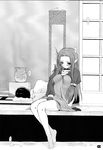  1girl arm_support artist_request bare_legs barefoot between_legs blush breasts caster doujinshi earrings fate/stay_night fate_(series) gloves greyscale hand_between_legs jewelry juliet_sleeves kuzuki_souichirou long_hair long_sleeves masturbation medium_breasts monochrome pointy_ears porch pot puffy_sleeves sleeping stealth_masturbation sweat 