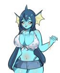 absurd_res alpha_channel anthro big_breasts bottomwear bra bracelet breasts casual_wear clothing eeveelution female fin generation_1_pokemon hi_res hikariero jewelry microskirt miniskirt necklace nintendo pattern_bra pattern_clothing pattern_topwear pattern_underwear pokemon pokemon_(species) simple_background skirt small_waist solo spots spotted_bra spotted_clothing spotted_topwear spotted_underwear thigh_up topwear transparent_background underwear vaporeon