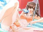  :p barefoot bikini breasts brown_hair cleavage dated day fan feet galge.com hair_ribbon kawai_masaki large_breasts lying on_back original paper_fan partially_submerged ribbon side-tie_bikini solo spread_legs swimsuit tongue tongue_out twintails uchiwa umbrella wading_pool wallpaper water watermark wet yellow_eyes 
