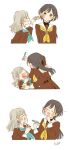  2girls a_deru_note aqua_neckerchief brown_dress ceras_yanagida_lilienfeld closed_eyes commentary_request drawing_on_another's_face dress edel_note facial_mark flower_facial_mark flower_symbol grin hanamaru hasu_no_sora_school_uniform highres holding holding_marker ink_stamp kase_(ks_lys) katsuragi_izumi long_sleeves love_live! love_live!_hasu_no_sora_jogakuin_school_idol_club marker multiple_girls neckerchief open_mouth sailor_collar sailor_dress school_uniform smile trembling virtual_youtuber white_sailor_collar winter_uniform yellow_neckerchief 
