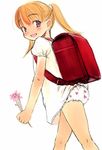  backpack bag blonde_hair blush dress flower heart heart_panties heart_print honey_and_clover looking_back panties pantyshot pantyshot_(standing) print_panties purple_eyes randoseru sasahara_yuuki short_dress solo standing underwear walking white_panties yamada_ayumi 