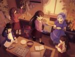  1other 5girls absurdres alternate_costume androgynous apron artist_name baking_sheet black_eyes black_hair black_shoes bow braid brown_skirt cardigan character_request closed_mouth copyright_request egg highres holding holding_tray ib_(ib) ib_(kouri) indoors knife long_hair long_sleeves looking_at_another low_twin_braids madotsuki minpupunkun mixing_bowl multiple_girls niko_(oneshot) oneshot_(game) open_mouth oven_mitts pink_cardigan pleated_skirt purple_hair red_bow red_eyes red_sweater shoes short_hair skirt smile socks sweater tray twin_braids twitter_username white_apron white_socks window yume_nikki 
