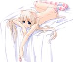  animal_ears bed cat_ears copyright_request lying no_bra on_side ooji panties pink_panties solo striped striped_legwear striped_panties tail thighhighs topless twintails underwear underwear_only 