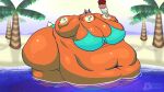  16:9 2024 5_fingers animal_crossing anthro audie_(animal_crossing) beach big_breasts breasts canid canine canis cleavage clothed clothing day deep_navel dessert dipstick_tail female fingers food gloves_(marking) glwuffie hi_res holding_food holding_object huge_breasts ice_cream ice_cream_cone mammal markings morbidly_obese morbidly_obese_anthro morbidly_obese_female navel nintendo obese obese_anthro obese_female outside overweight overweight_anthro overweight_female palm_tree partially_submerged plant sand shaded solo swimwear tail tail_markings tree water widescreen wolf 