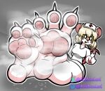 3_toes anthro barefoot blonde_hair blush bodily_fluids breasts claws clothing feet female foot_fetish foot_focus fur hair headgear headwear heart_symbol hi_res kibaaoi lorna_(terrible_mouse) mammal mouse murid murine musk musk_cloud musky_feet nails nurse nurse_clothing nurse_headwear pawpads paws plantigrade rodent smelly smelly_feet smile soles solo steamy_feet sweat sweaty_feet sweaty_paws terrible_mouse toes tongue tongue_out white_body white_fur yellow_eyes