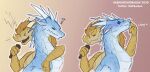 ambiguous_gender annoyed black_sclera blue_body blue_scales blush boop brown_body brown_scales darkenstardragon dragon duo electronics european_mythology eyes_closed facial_scar feral gradient_background horn icewing_(wof) long_neck male_(lore) microphone mythological_creature mythological_scalie mythology qibli_(wof) sandwing_(wof) scales scalie scar sharp_teeth simple_background singing snout spikes spikes_(anatomy) surprised teeth watermark western_dragon wings_of_fire winter_(wof)