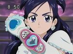  bracelet clock clockshow cure_white digital_clock earrings eyelashes face futari_wa_precure gloves heart heart_earrings jewelry long_hair magical_girl number precure purple_eyes purple_hair screencap solo upper_body yukishiro_honoka 