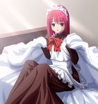  apron bed hisui long_sleeves lowres maid maid_headdress pink_hair senji_(tegone_spike) short_hair solo tsukihime 
