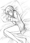  ahoge artist_request artoria_pendragon_(all) bed closed_eyes fate/stay_night fate_(series) greyscale long_sleeves monochrome saber sleeping solo 