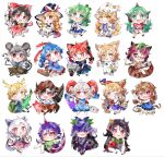  6+girls animal_ear_fluff animal_ears animal_hat antlers apron ascot ball_and_chain_restraint bandana bandana_around_neck barefoot basket bear_trap between_fingers bird black_gloves black_hair black_wings blonde_hair blue_capelet blue_dress blue_hair blue_shirt blue_shorts blue_skirt blue_tabard blue_vest blush bo_staff bow braid broom broom_riding brown_eyes brown_hair brown_hat brown_horns brown_shirt capelet cat_ears chibi chibi_only circlet clone closed_mouth cloud_print commentary_request cone_horns cowboy_hat cuffs curly_hair detached_sleeves dog_ears dog_girl dog_tail dowsing_rod dragon_girl dragon_horns dragon_tail dress dual_wielding eagle eagle_spirit_(touhou) earclip extra_ears feathered_wings fire flaming_skull flower flower_on_head food_print fox_ears fox_girl fox_tail frilled_bow frilled_hair_tubes frilled_skirt frills frog_hair_ornament fruit_print full_body fur-tipped_tail futatsuiwa_mamizou glasses gloves gohei gold_circlet gourd grape_print green_dress green_eyes green_hair green_scales green_shirt green_shorts green_tail grey_hair hair_between_eyes hair_bow hair_ornament hair_tubes hakurei_reimu hat hat_with_ears highres holding holding_gohei holding_mallet holding_ofuda holding_smoking_pipe holding_spork holding_test_tube holding_with_tail horn_ornament horn_ribbon horns ibuki_suika jewelry kaenbyou_rin kariyushi_shirt kicchou_yachie kine kirisame_marisa kiseru kitsune kochiya_sanae komainu_girl komano_aunn kudamaki_tsukasa kurokoma_saki leaf leaf_on_head lizard_tail lobelia_(flower) long_hair long_sleeves looking_at_viewer magic mallet mini_person minigirl mitsugashira_enoko mizuni_takenoko mob_cap monkey_girl monkey_tail mouse_ears mouse_girl mouse_tail multicolored_dress multicolored_hair multiple_girls multiple_tails nazrin necklace nippaku_zanmu off-shoulder_shirt off_shoulder official_alternate_costume ofuda ofuda_between_fingers one_eye_closed oni open_mouth orange_skirt otter otter_spirit_(touhou) oversized_object paw_pose paw_print paw_print_pattern pendant pink_horns pink_tail pointy_ears prehensile_tail purple_dress purple_eyes purple_hair rabbit_ears rabbit_girl raccoon_ears raccoon_girl raccoon_tail red_bow red_eyes red_hair red_horns red_shirt red_skirt red_sleeves ribbon ribbon-trimmed_sleeves ribbon_trim romper sample_watermark seiran_(touhou) shackles sharp_teeth sheep_horns shirt short_hair short_sleeves shorts side_braid simple_background single_braid single_detached_sleeve single_hair_tube single_horn skirt skirt_set skull smile smoking_pipe snake_hair_ornament son_biten spork square_neckline star-shaped_pupils star_(symbol) symbol-shaped_pupils syringe tabard tail teeth tenkajin_chiyari test_tube touhou toutetsu_yuuma turtle_shell twin_braids two-tone_hair unfinished_dream_of_all_living_ghost very_long_hair very_long_tail vest vine_print waist_apron watermark wheelbarrow white_apron white_background white_bandana white_romper white_shirt white_shorts wings witch_hat wolf wolf_spirit_(touhou) yakumo_ran yellow_ascot yellow_dress yellow_eyes yellow_horns yomotsu_hisami 