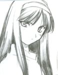  :/ artist_request close-up closed_mouth eyebrows_visible_through_hair face greyscale hairband monochrome sketch solo toono_akiha tsukihime 