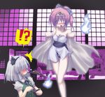  /\/\/\ 2girls black_panties blush drunk ghost hitodama izumi_yukiru konpaku_youmu long_sleeves multiple_girls one_eye_closed panties pantyshot pantyshot_(standing) saigyouji_yuyuko spit_take spitting standing sweatdrop thigh_gap touhou triangular_headpiece underwear 