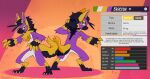  absurd_res anthro backwards bracyon canid canine claws fakemon fan_character fefewolfy feral front_view fur green_eyes hi_res male mammal maned_wolf model_sheet nintendo pokemon purple_body purple_fur solo tail text yellow_body yellow_fur yellow_tail 