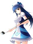  arin beret blue_hair dress golf_club hat holding long_hair looking_down pangya rokuwata_tomoe simple_background solo white_background 