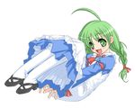  artist_request green_eyes green_hair legs_up long_sleeves lying me-tan on_back open_mouth os-tan short_twintails smile solo thighhighs twintails 