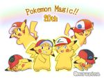  1boy black_eyes brown_eyes creatures_(company) game_freak gen_1_pokemon grin hat multiple_persona muraziti-zu nintendo pikachu pikachu_day pokemon pokemon_(anime) satoshi_(pokemon) smile 