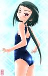  artist_request ass blush green_hair hair_ribbon looking_at_viewer my-hime okuzaki_akira one-piece_swimsuit ponytail ribbon shiny shiny_clothes solo swimsuit 