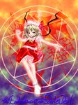  artist_request blonde_hair copyright_name flandre_scarlet hat hat_ribbon hexagram magic_circle one_side_up red_eyes ribbon short_hair socks solo source_request touhou wings 