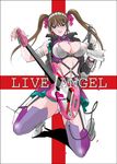  blue_eyes breasts brown_hair cleavage covered_nipples electric_guitar guitar headdress high_heels instrument kneeling large_breasts microphone_stand music original shibari_kana shoes solo stand thighhighs twintails 