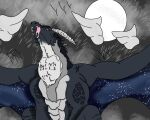 after_vore bodily_fluids bulge dragon drooling duo european_mythology feral footprint kzuryo looking_at_viewer male male/male mammal mythological_creature mythological_scalie mythology neck_bulge night oral_vore pawprint paws rubbing saliva scalie shaded simple_background sitting tonge_out tongue traditional_media_(artwork) vore western_dragon wings z3r0_gt zero_(z3r0_gt)