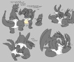  2015 2_tails amphibian anthro biped blush bodily_fluids clean_diaper clothed clothing crackajackin crocodile crocodilian dandy_(legendz) dialogue diaper diaper_only digital_media_(artwork) dragon duo embarrassed english_text genital_fluids grey_background hi_res kissing legendz male male/male mostly_greyscale multi_tail multiple_scenes mythological_creature mythological_scalie mythology open_mouth piercing reptile ring_piercing salamander salamander_(legendz) scalie shiron simple_background size_difference tail text topless unclean_diaper urine used_diaper wearing_diaper wet_diaper wings 