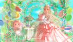  absurdres ahoge angel_wings animal animal_print arch bai_tangguo_sweet_(huagao_zhong) balloon bare_shoulders bead_choker beads bird bird_print birthday birthday_cake blonde_hair blue_sky bouquet bow bowtie brown_eyes cake cat character_balloon chinese_commentary choker cloak clothed_animal cloud commentary_request commission confetti day detached_sleeves dress ear_covers eyelashes eyes_visible_through_hair fairytale_swan_(infinity_nikki) fake_wings feather-trimmed_dress feather-trimmed_sleeves feather_hair_ornament feathers food garden gown hair_ornament happy happy_birthday heart_balloon highres holding holding_balloon holding_bouquet holding_tray hood hood_up hooded_cloak infinity_nikki long_hair long_sidelocks long_sleeves momo_(nikki) nikki_(series) official_alternate_costume open_mouth outdoors pawpads pink_cloak pink_dress pleated_dress print_dress purple_bow purple_bowtie sample_watermark shirt sidelocks single_sidelock sitting sky smile standing strapless strapless_dress swan tareme tray vase vertical-striped_sleeves very_long_hair watermark white_cat white_choker white_shirt white_sleeves white_wings wings x_navel 