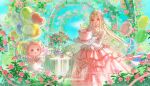  absurdres ahoge angel_wings animal animal_print arch bai_tangguo_sweet_(huagao_zhong) balloon bare_shoulders bead_choker beads bird bird_print birthday birthday_cake blonde_hair blue_sky bouquet bow bowtie brown_eyes cake cat character_balloon chinese_commentary choker cloak clothed_animal cloud commentary_request commission confetti day detached_sleeves dress ear_covers eyelashes eyes_visible_through_hair fairytale_swan_(infinity_nikki) fake_wings feather-trimmed_dress feather-trimmed_sleeves feather_hair_ornament feathers food garden gown hair_ornament happy happy_birthday heart_balloon highres holding holding_balloon holding_bouquet holding_tray hood hood_up hooded_cloak infinity_nikki long_hair long_sidelocks long_sleeves momo_(nikki) nikki_(series) official_alternate_costume open_mouth outdoors pawpads pink_cloak pink_dress pleated_dress print_dress purple_bow purple_bowtie sample_watermark shirt sidelocks single_sidelock sitting sky smile standing strapless strapless_dress swan tareme tray vase vertical-striped_sleeves very_long_hair watermark white_cat white_choker white_shirt white_sleeves white_wings wings x_navel 