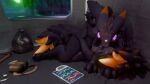  absurd_res ambiguous_gender anthro bag brainwashing casualties:_unknown claw_marks constricted_pupils cybernetics duo expie_(gunsawian) firedorn hi_res leg_pouch machine pupils self-harm small_pupils tablet trash_bag 