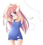  armpits arms_up blue_eyes blush child flat_chest long_hair one-piece_swimsuit original pink_hair school_swimsuit solo swimsuit thigh_gap vanity_doll 